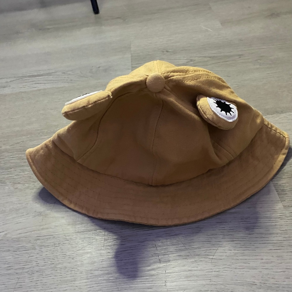 Toddler Frog Bucket Hat Unisex OS Mustard Yellow Embroidered 3D Eyes Kawaii - Picture 3 of 4